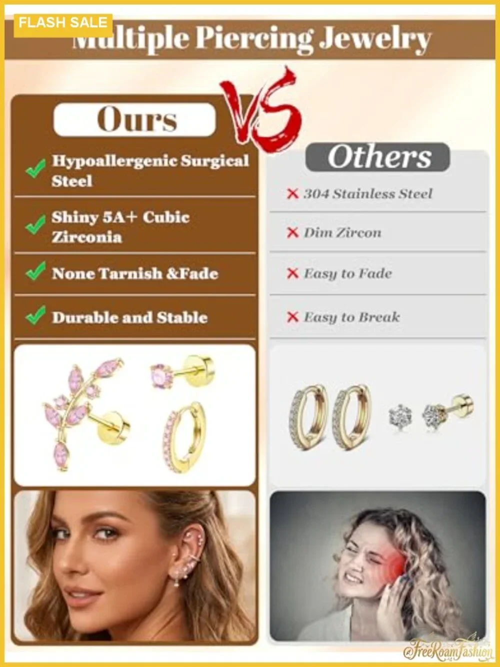 12PCS 20G 14k Gold Cartilage Earring Stacks for Women Flat Back Stud Set